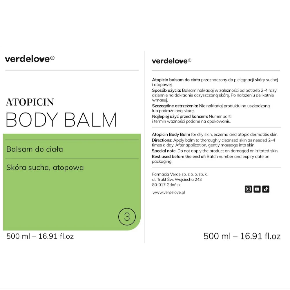 Etykieta produktu: Balsam natłuszczający do skóry atopowej Atopicin - 500 ml
